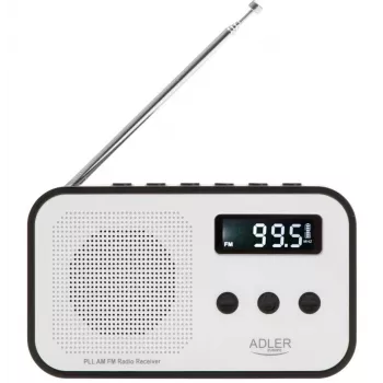 Portable digital radio Adler AD 1907 — AM/FM, digital tuner, alarm, USB-C, 600 mAh battery, LCD, 20 presets, telescopic antenna