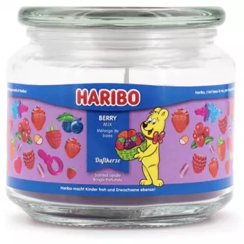 Vahaküünal Haribo A2168 ümmargune muraka-vaarika-maasika lõhnaga, roosa, 100 mm × 100 mm, 300 g, klaashoidikuga