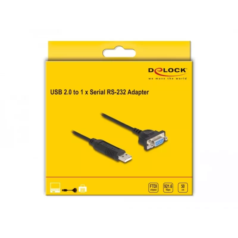 DeLOCK USB 2.0 RS-232 jadaadapterile 50 cm FTDI Must