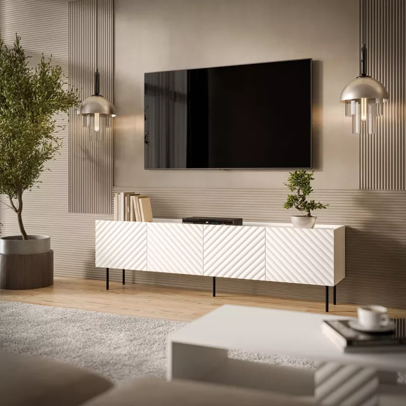 TV-kapp cama meble LUCCA 4D, 2000×400×590 mm, valge, puitlaastplaadist pealispind