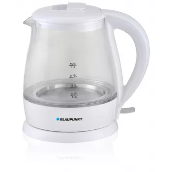Elektriline veekeetja BLAUPUNKT 1 L 1630 W Valge — klaaskorpus, 360° alus, nupuga kaas