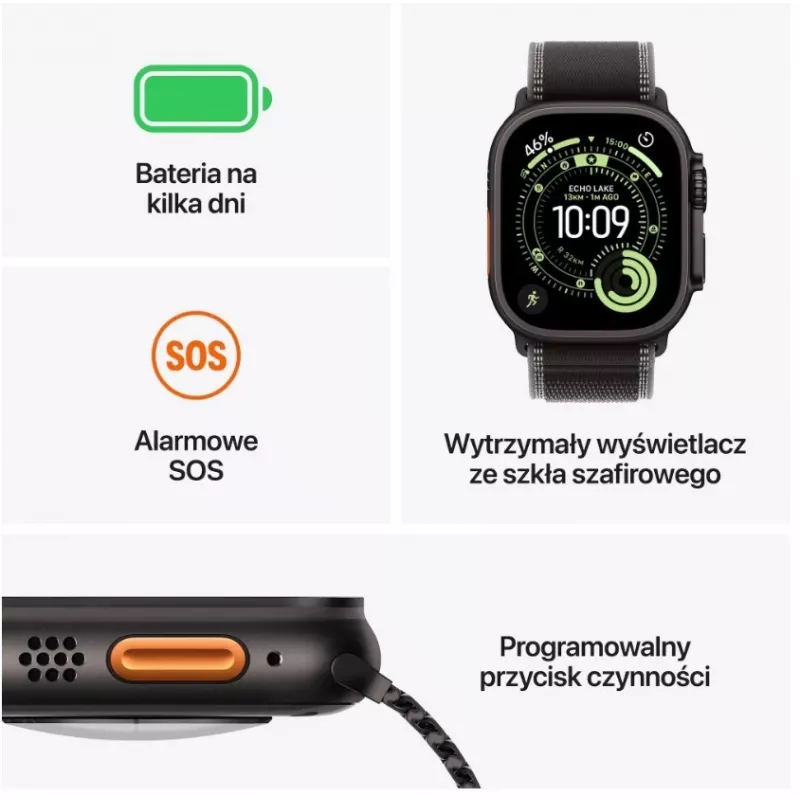 Nutikell Apple Watch Ultra 3 GPS + Cellular 49mm Must Titaanist Korpus Musta Titaanist Milano Silmusega Keskmine