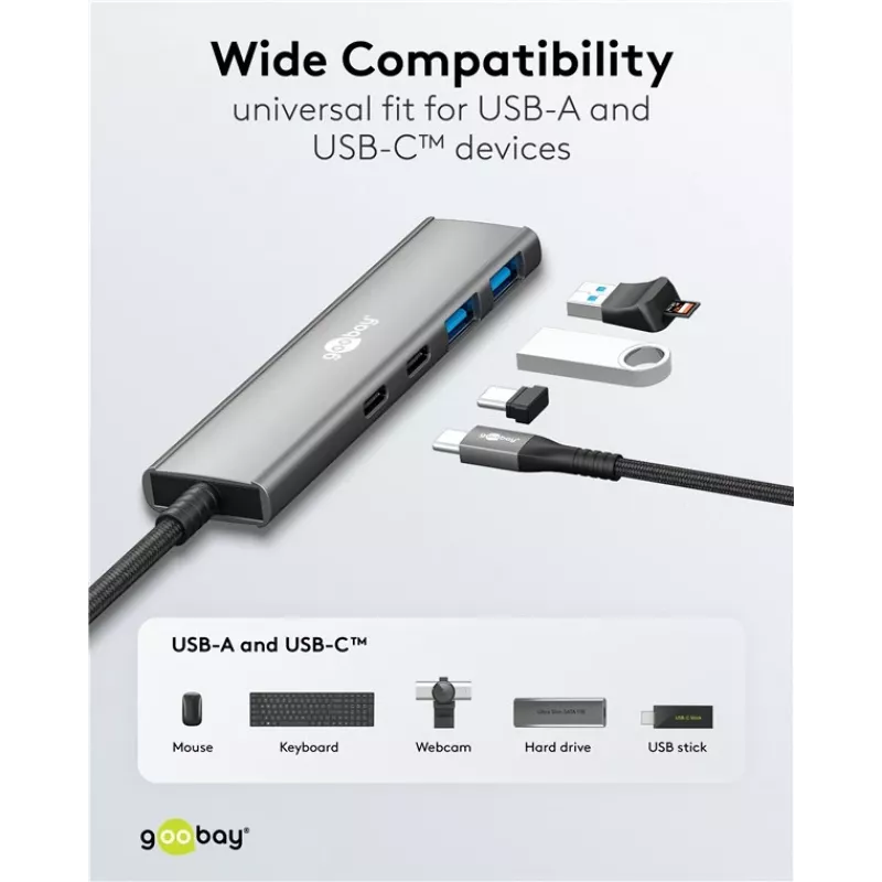 Goobay Slim 4-Port USB-Hub USB-C/USB-A 5 Gbit/s - Plug USB 3.2 (76563)