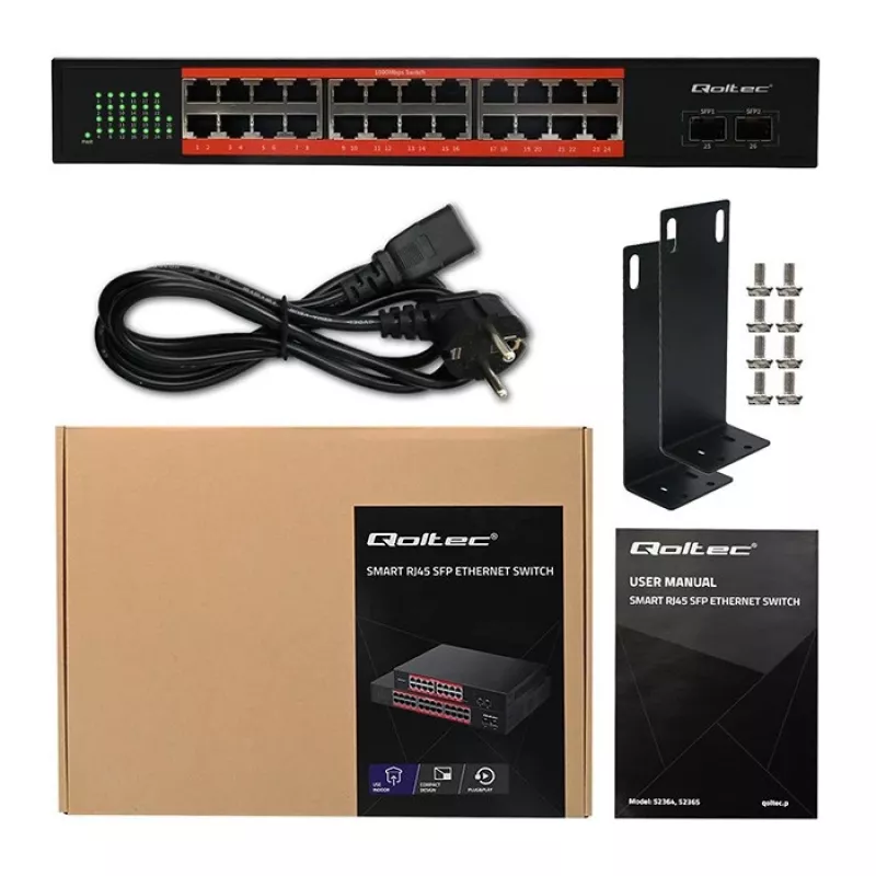 Võrgukommutaator QOLTEC Gigabit Ethernet PoE 24xRJ45 2xSFP