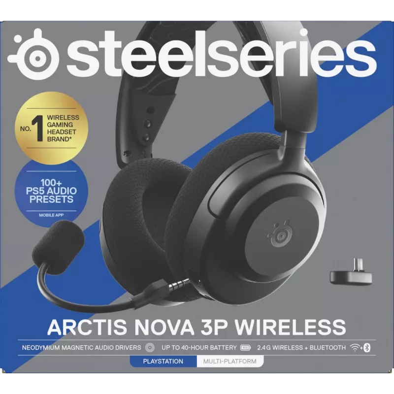 Headset STEELSERIES Arctis Nova 3P Wireless Bluetooth ümberkõrvaklappidega peapaelaga, 20–22000 Hz, 260 g, must