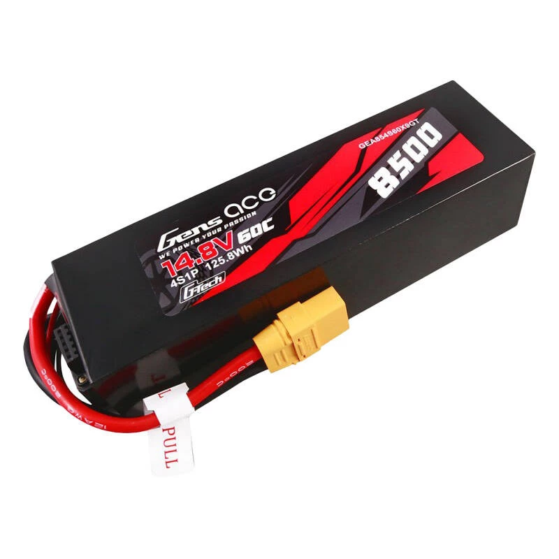 Gens ace G-Tech 8500mAh 14.8V 60C 4S1P Lipo aku pakk PC materjalist korpusega ja XT90 pistikuga