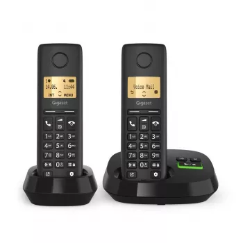 Juhtmeta analoog/DECT telefon Gigaset PURE 100A Duo — 2 toru, valjuhääldi, kõne tuvastus, 1,5-tolline ekraan, must