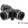 Pneumaatiline T‑ühendus DELOCK 10 mm kahe kinnitusavaga, must metall/plast, sisekeere, 55 mm