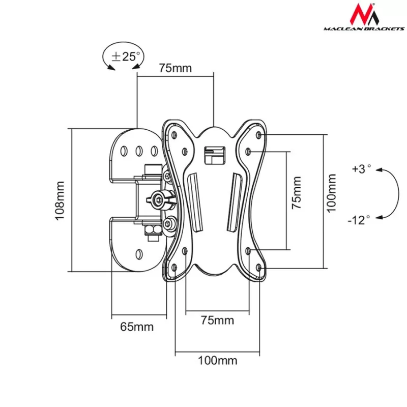 Postikinnitusklamber MACLEAN MC-670 — reguleeritav, toetab kuni 20 kg, VESA 100x100, 13–27-tollistele monitoridele, must