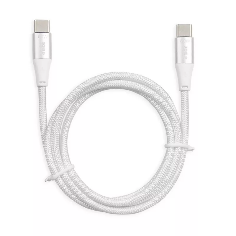 USB-C-USB-C-kaabel IBOX IKUTC2W 2 m, USB 2.0, 3 A, valge, tekstiilpunutis
