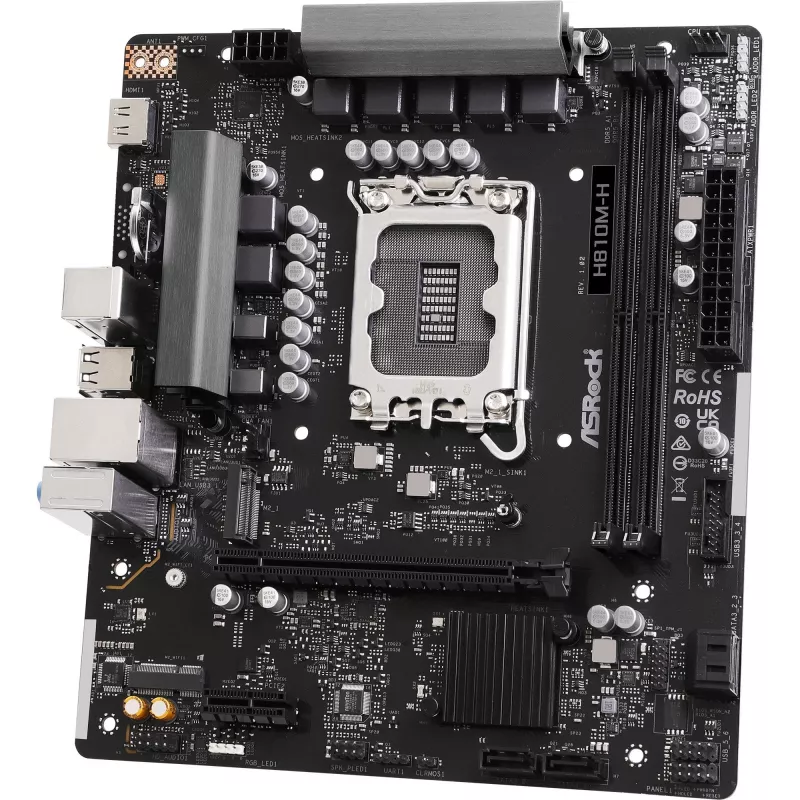 Emaplaat ASROCK H810M‑X micro ATX Intel H810 LGA 1851 DDR5 2× DIMM 128GB M.2 2.5GbE HDMI DisplayPort