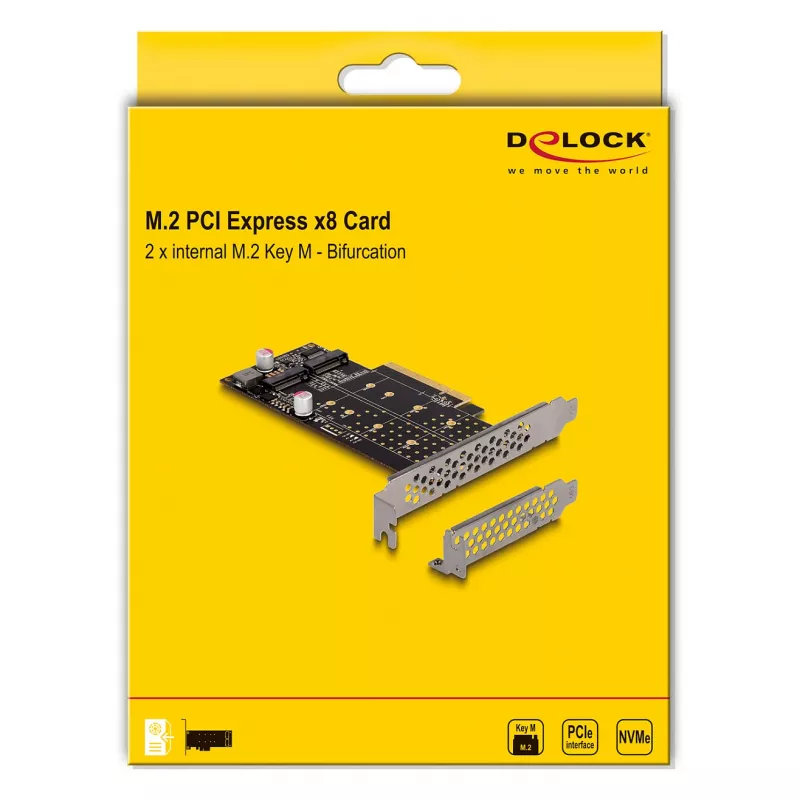 DeLOCK PCI Express x8 kaart 2 sisemise NVMe M.2 Key M pesaga – Bifurkatsiooniga madalprofiil