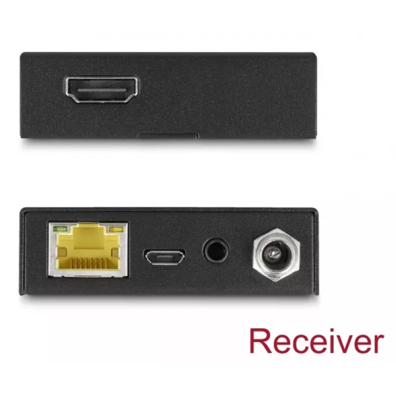 AV-saatja ja -vastuvõtja komplekt DELOCK 65955 — Cat6/Cat6a HDMI pikendaja, kuni 3840×2160, juhtmega, Micro-USB B toide