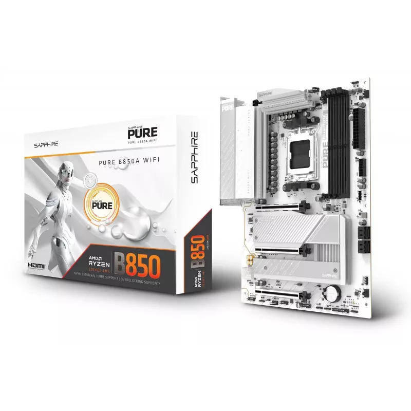 Emaplaat Sapphire PURE B850A WIFI7 ATX — B850 kiibistik, Wi‑Fi 7, DDR4 tugi