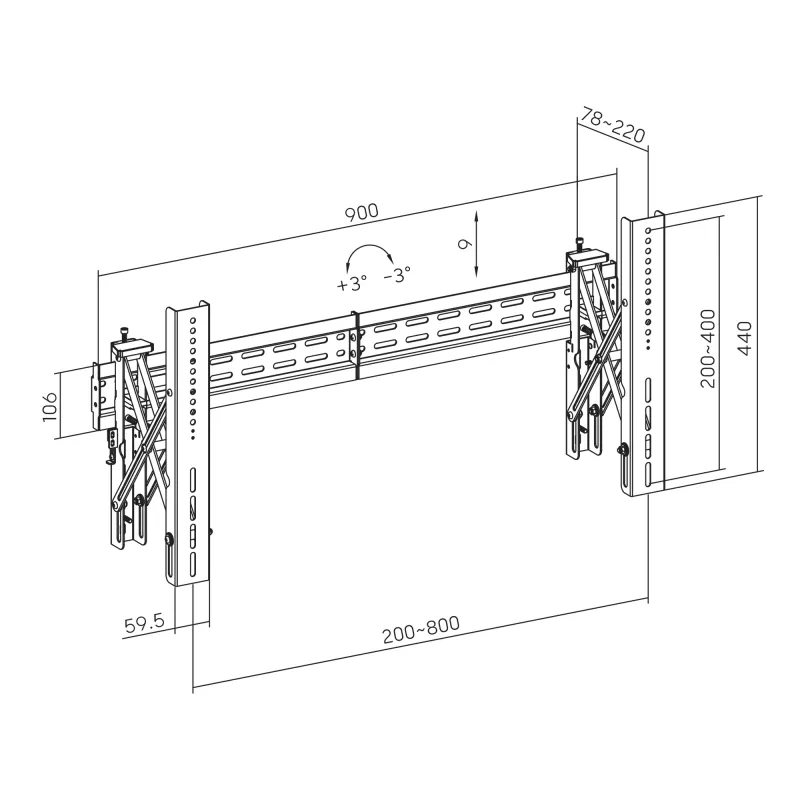 TV seinakinnitus SBOX LVW02-48T 37–70-tollistele ekraanidele, max 70 kg, VESA kuni 800×400