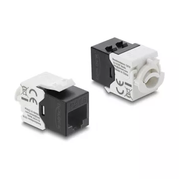 Keystone-moodul RJ45 LSA-le Cat.6 UTP, lukustusklambriga ja kaablisidemeteta — DELOCK 90794, lame must/valge, 16,1×30×19,4 mm