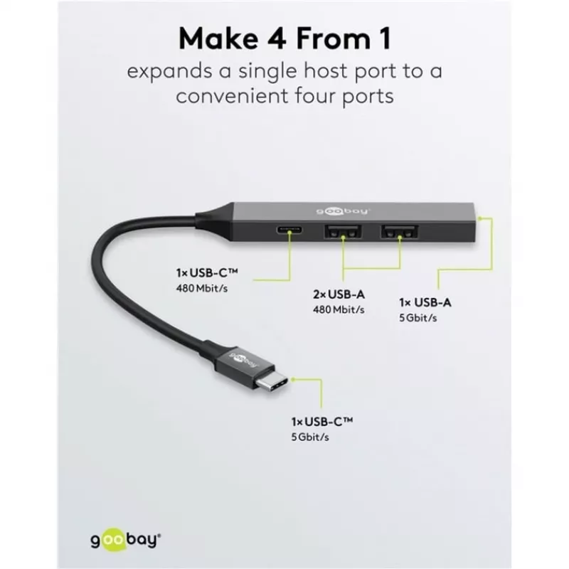 Goobay Slim 4-Port USB-Hub, USB-C™ USB-C™/USB-A, USB 3.2 (74459)