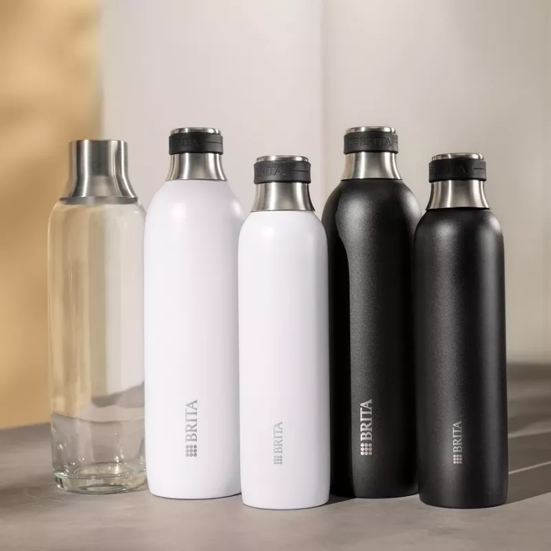Gaseerimispudel BRITA 118426 – 1 L klaaspudel roostevabast terasest korgiga, 287 mm kõrgus, 2 tk pakendis