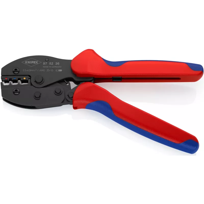 Pressimistangid Knipex PreciForce mudel 975236 SB — isoleeritud käepidemed musta, sinise ja punasega