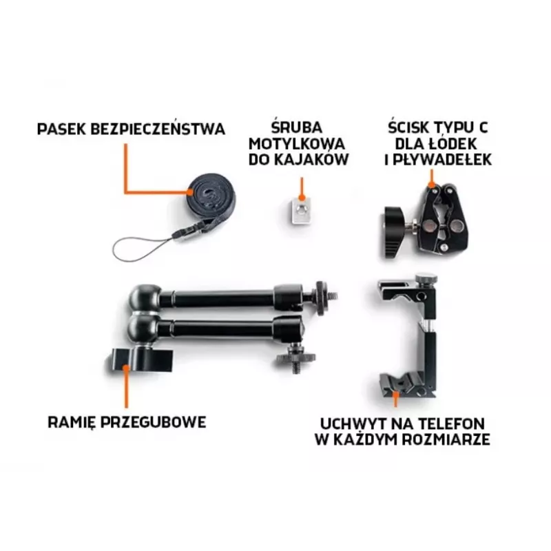 Nutitelefoni kinnitus deeper ITGAM0026 süsta ja paadi jaoks — alumiinium, reguleeritav nurk, C-klamber kuni 41 mm, telefoni vahekaugus 65–95 mm