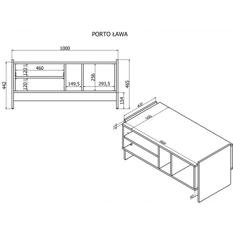 Cama PORTO bench/table 100x50x46 oak/Must