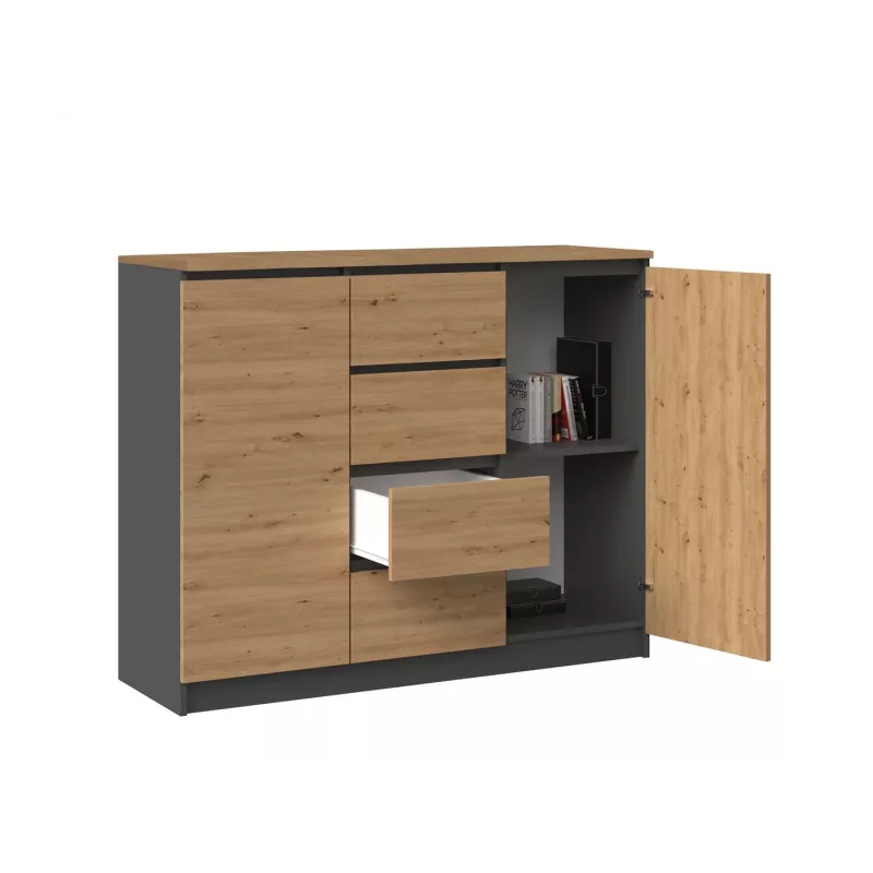 Kummut Topeshop 2D4S ANT/ART BA KPL — 4 sahtlit, antratsiit/tamm, 1200×400×970 mm, puitlaastplaat