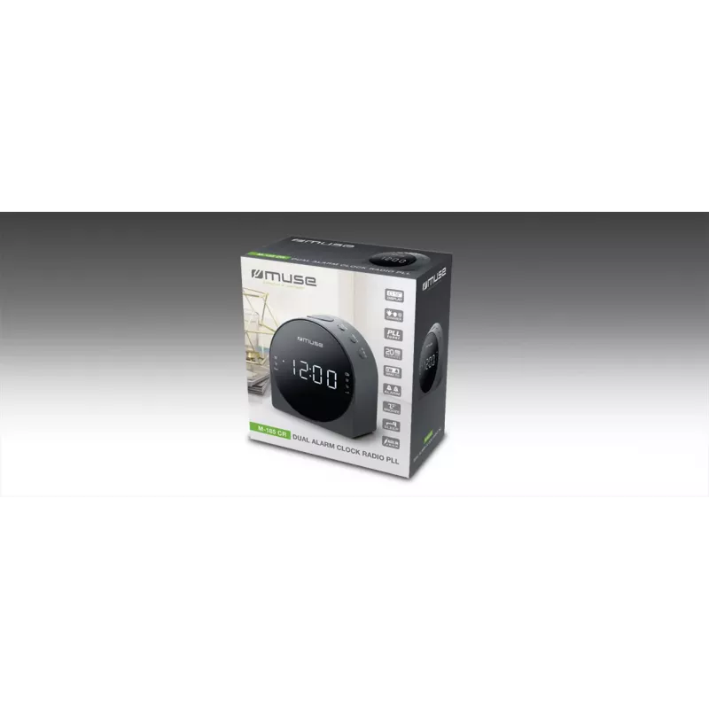 Kellraadio Muse M-185 CR — FM/MW, 0,9-tolline LED-ekraan, AC 230V AAA-patrivialusega, must