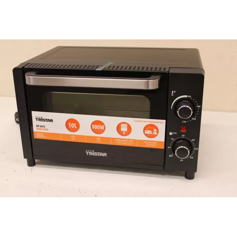 VÄLJAMÜÜK. Tristar OV-3615 miniahi, must | Tristar | Miniahi | OV-3615 | 10 L | 800 W | Must | KAHJUSTATUD PAKEND, EBAÜHTLANE VAHE KLASSI JA UKSETIIBENDI VAHEL