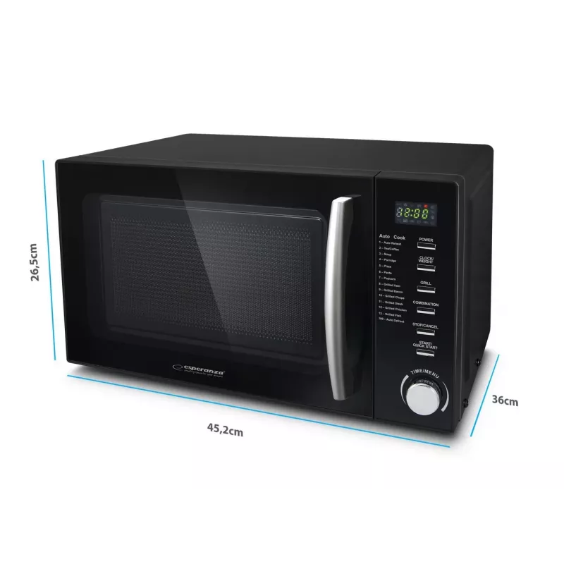 Kombineeritud mikrolaineahi ESPERANZA COCINERO 1200 W, 20 L, grill 900 W, LED-ekraan, tööpinnal, must