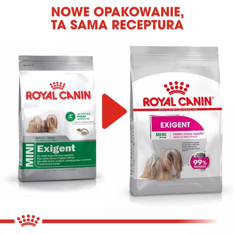 Kuiv koeratoit Royal Canin Mini Exigent 1 kg — väikeste tõugude vanematele koertele, 30% valku, 22% rasva