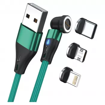 USB-kaabel RealPower MagneticCharge3 2m USB A roheline kiirlaadimine ja andmeedastus