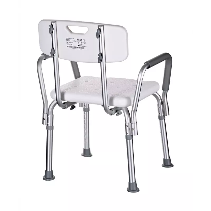 Dušitool ActionMed KP300AM seljatoe ja käetugedega, polüpropüleen, reguleeritav kõrgus 43–56 cm, iste 40×33 cm, max kasutaja kaal 110 kg