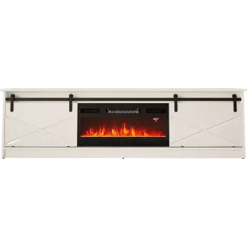 Telerikapp integreeritud elektrikaminaga Cama Meble GRANERO mudel RTV GRANERO + KOM B/B, 200x56.7x35 cm, valge/läikvalge, 2 ust, 2 riiulit, MDF/puitlaastplaat