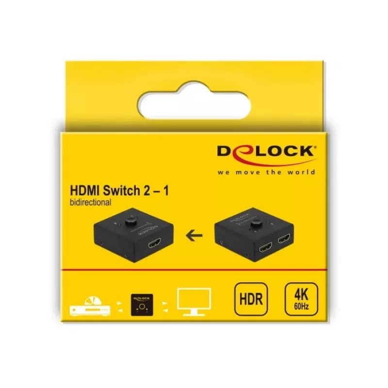 DeLock HDMI 2 - 1 kahesuunaline 4K 60 Hz kompaktne - Jaemüügikarp - Video/Heli lüliti - 2 x HDMI - Lauaarvuti (64072)