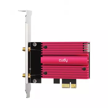 Sisemine WLAN Bluetooth võrgukaart Cudy WE9300S PCIe, Wi‑Fi 7 (802.11be) kolmeribaline 2.4/5/6 GHz, 5765 Mbit/s, Bluetooth 5.4, väline 2x2 antenn