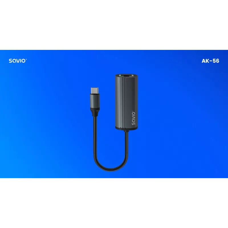 SAVIO Adapter USB-C 3.1 Gen.1 (M) RJ-45 Gigabit Ethernet (F), 1000 Mbps, AK-56, hall