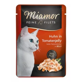 Märg kassitoit Miamor MIAMOR Feine Filets 100 g kotike — kana ja tomat, täiskasvanud, ülekaalulisuse kalduvusega