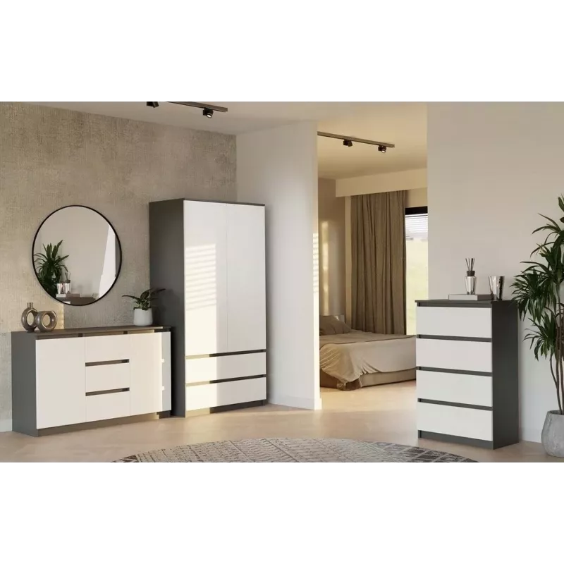 Kummut 2 ust 3 sahtlit top e shop M-MP-K-MAL-2D3S-ANTBIA — antratsiidist raam, valged uksed, 1200×750×400 mm