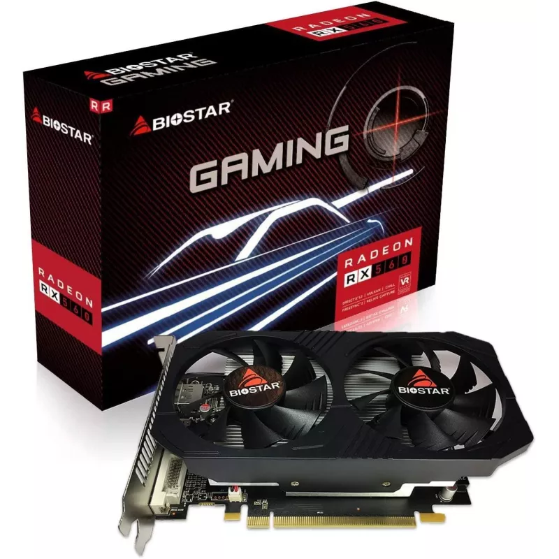 BIOSTAR Radeon RX 560 4 GB GDDR5 graafikakaart, 128-bitine, PCIe 3.0, 1275/1175 MHz, HDMI+DP+DVI