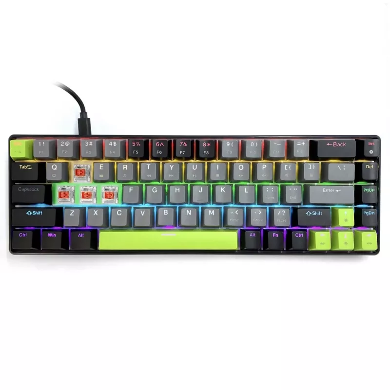Mehaaniline klaviatuur MEDIA-TECH MT1260 Red Core MX60, 60% vormitegur, CHERRY MX Red lülitid, RGB taustvalgustus, USB, roheline