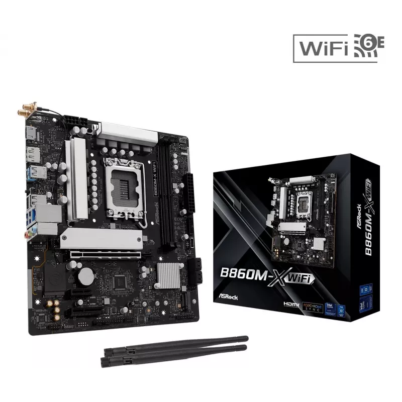 Emaplaat ASRock B860M-X WiFi — Intel B860, LGA 1851, micro ATX, DDR5, 2x DIMM, 4x M.2, 2.5Gb LAN, Wi‑Fi 6E, Bluetooth 5.3