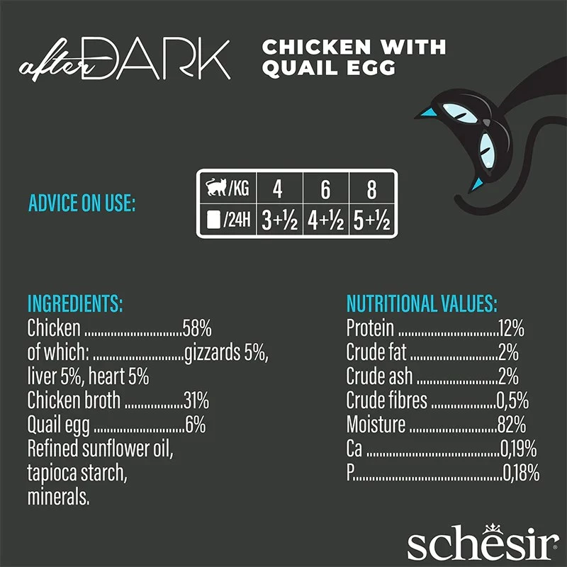 Märg kassitoit Agras Pet Foods Schesir after Dark Complete Brühe 80 g — kana, gluteenivaba, täiskasvanud kassidele