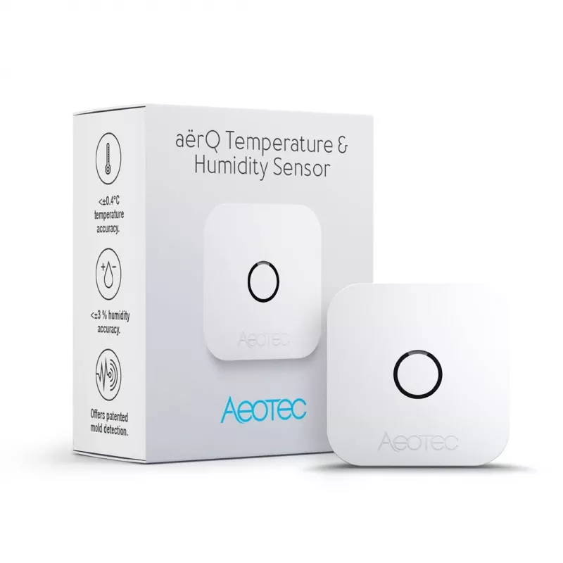 Sisetemperatuuri ja -niiskuse andur AEOTEC AEOEZWA039 — eraldiseisev, patareitoide, 34×34×17 mm