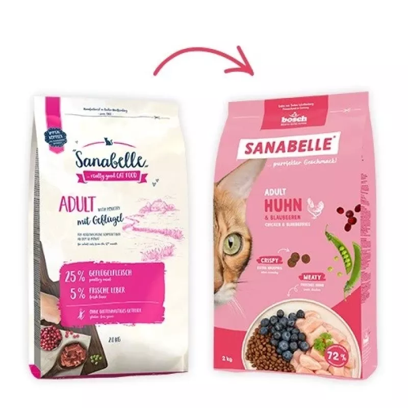 Kuiv kassitoit Bosch Sanabelle Life Adult kana ja mustikatega 8 kg, 31% valku, 16% rasva, 2% kiudaineid