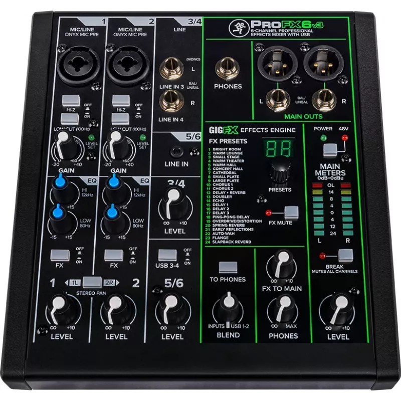 Mikser Mackie ProFX6v3 kompaktne 6-kanaliline analoogmikser USB-liidesega