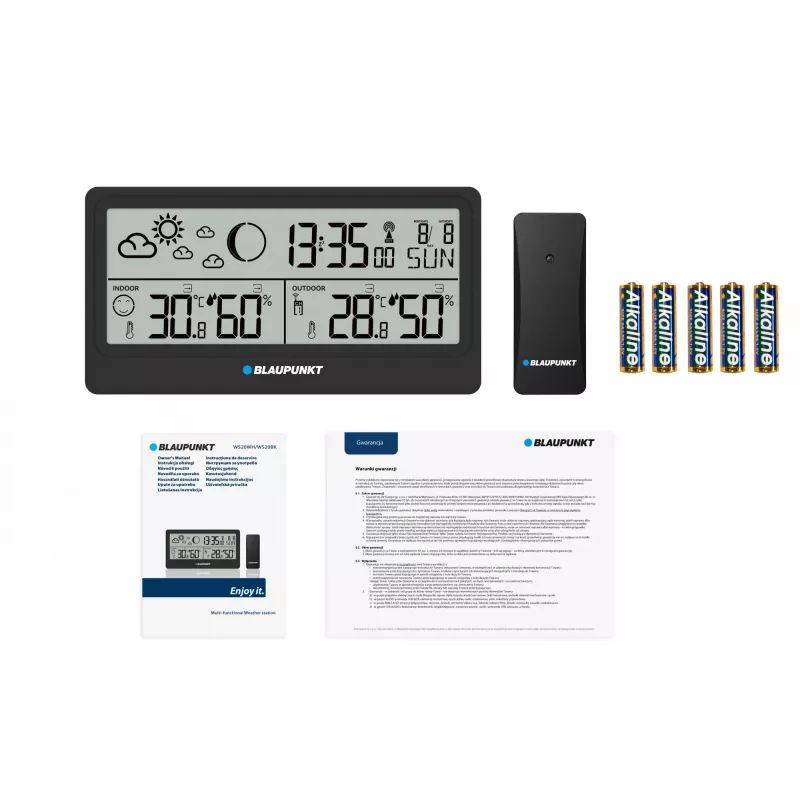Ilmajaam BLAUPUNKT WS20BK — sise-/välistemperatuuri ja -niiskuse kuvamine, must, 1 sensor, LCD, patareitoide