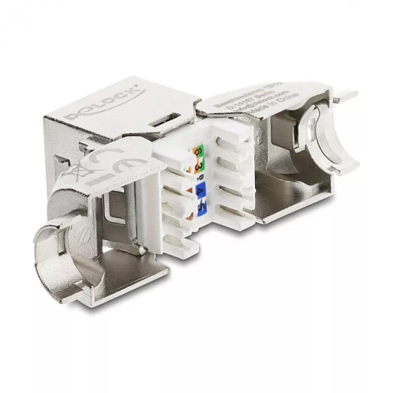 DeLOCK Keystone-moodul RJ45 pesa LSA-le Cat.6A metallriiv tööriistavaba 90° nurgaga varjestatud