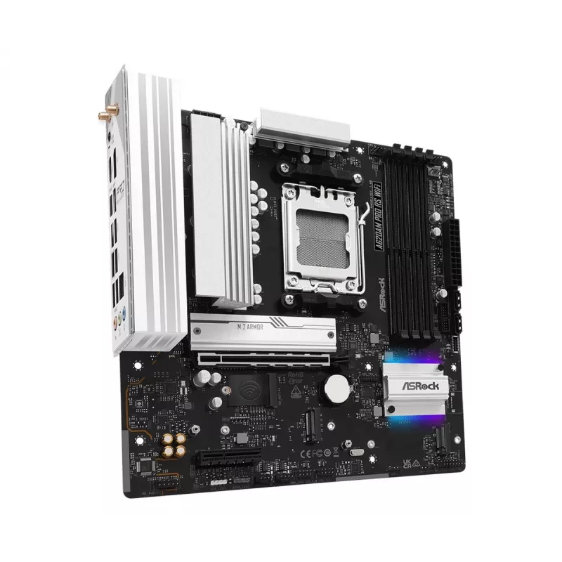 Emaplaat ASROCK A620AM PRO RS WIFI AM5 microATX, AMD A620, 4×DDR5, Wi‑Fi, HDMI, DP, 3×M.2, 2×SATA, 7.1 audio, 1Gb LAN