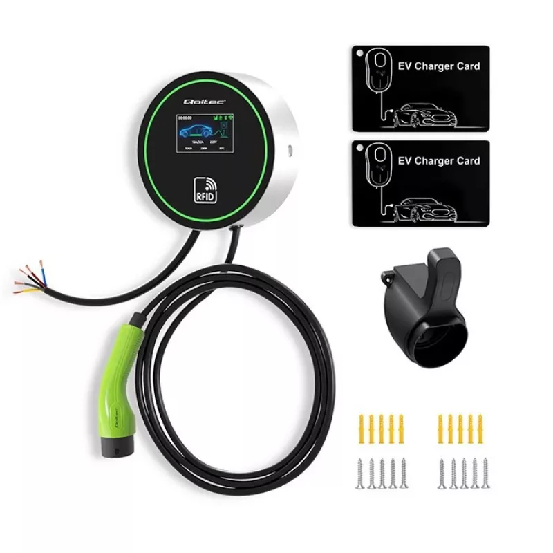 EV laadimisjaam QOLTEC 52432 Type2 22 kW WiFi LCD-ekraaniga