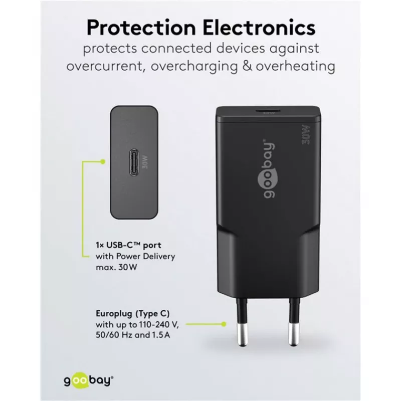 Goobay USB-C™ PD GaN kiirlaadija õhuke (30 W) must
